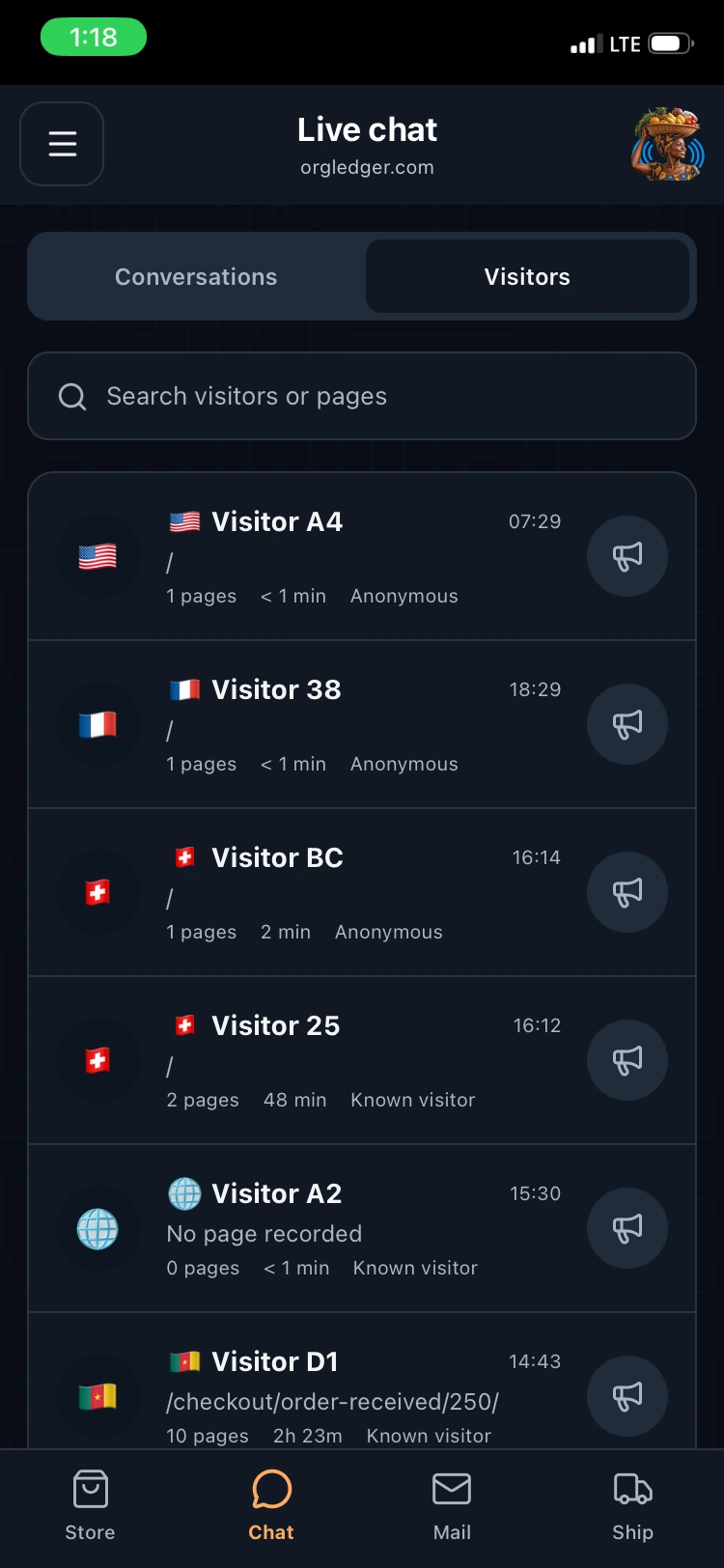 NJIXHost Connect live website visitors screen